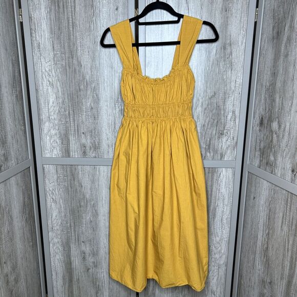 Ciao Lucia Clara Gathered Cotton Dress Midi Yellow Color Size XS - Picture 1 of 6